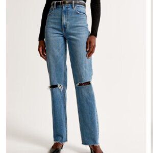 Abercrombie & Fitch 90s Straight Ultra High‎ Rise Jeans in Medium Destroy sz 6XS